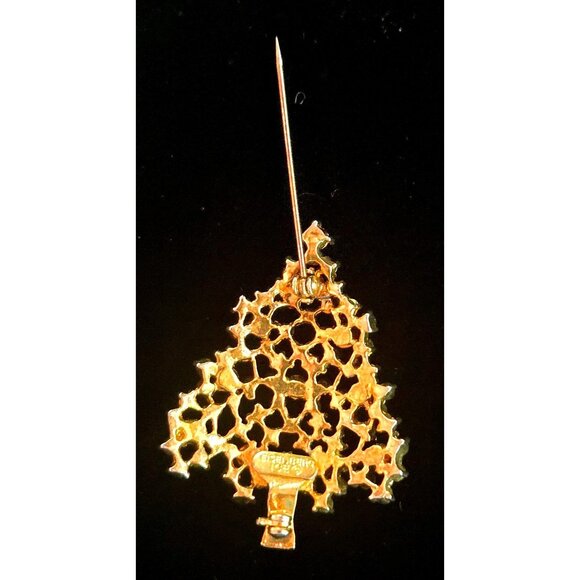 Eisenberg Ice Gold-Tone Rhinestone Christmas Tree Brooch Signed Vintage - Picture 7 of 8